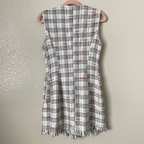 Zara Dress Womens Medium White Plaid Tweed Metallic Mini Sheath Preppy Academia - Picture 7 of 12